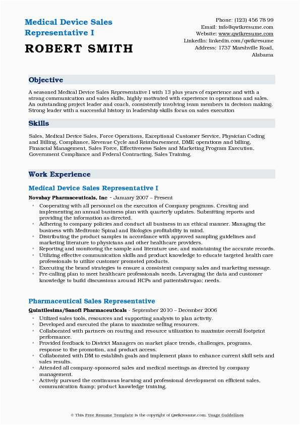 Sample Resume Product Manager Medical Device Medical Device Sales Representative Resume Samples