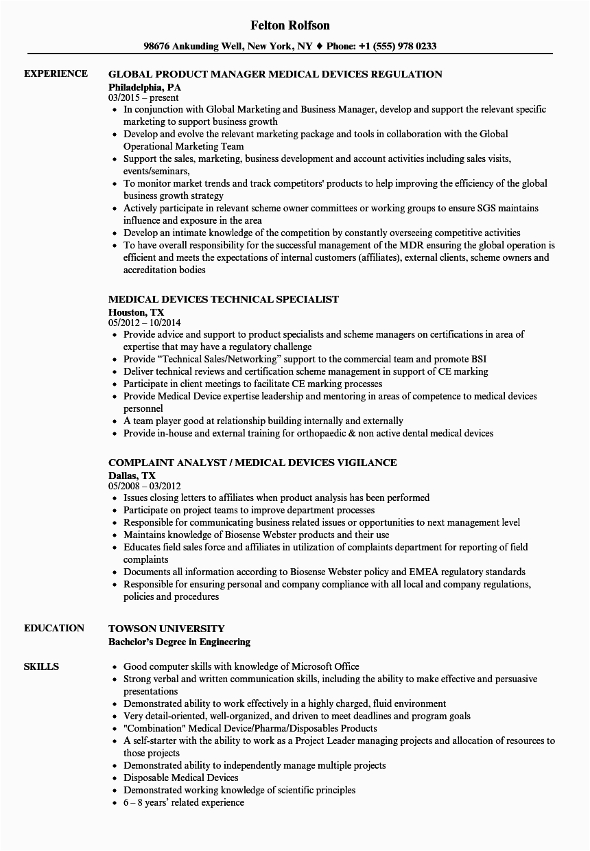 Sample Resume Product Manager Medical Device Medical Devices Resume Samples