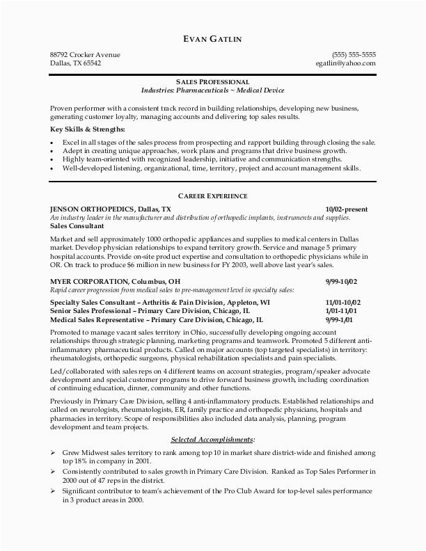 Sample Resume Product Manager Medical Device Sample Resumes Medical Device Sales Resume