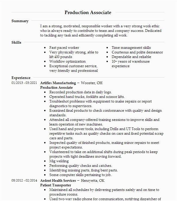 Sample Resume Production associate Tesla Experience Production associate Resume Example associate Resumes