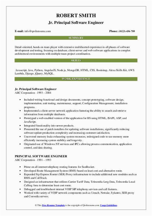 Sample Resume Template for Experienced Candidate Sample Resume software Engineer top 8 Principal software
