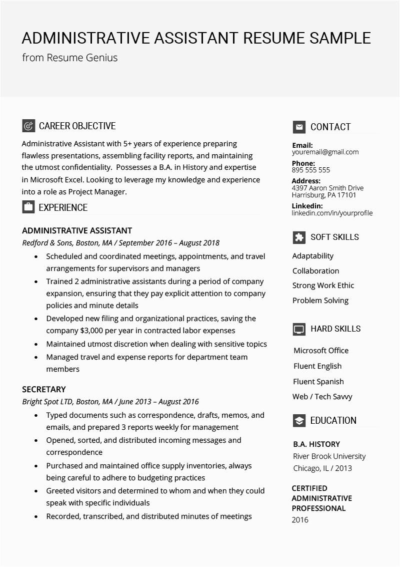 Sample Resume Templates for Administrative assistant Admin assistant Resume Template
