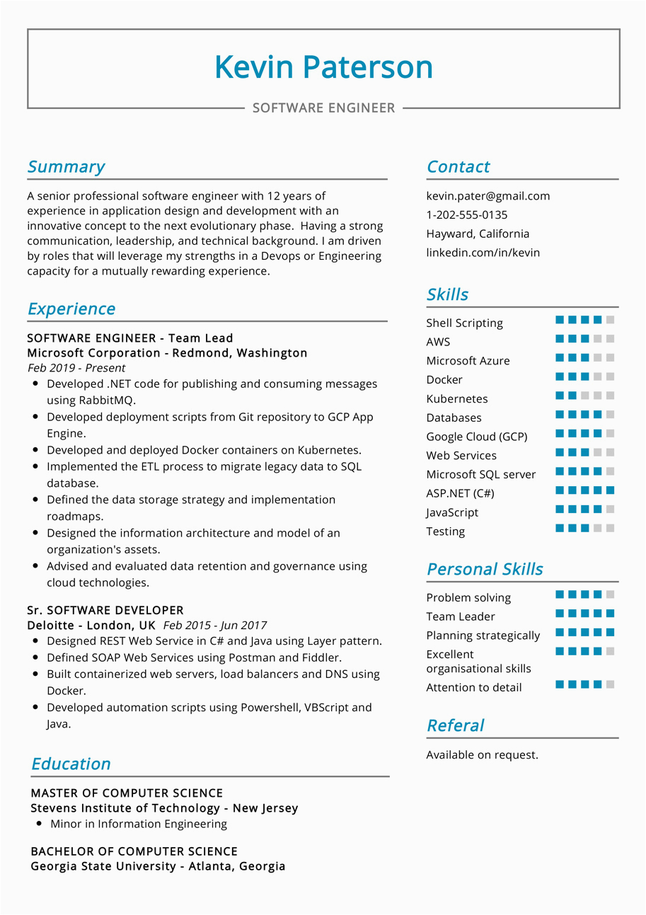 Sample Resume Templates for software Engineer software Engineer Resume Example