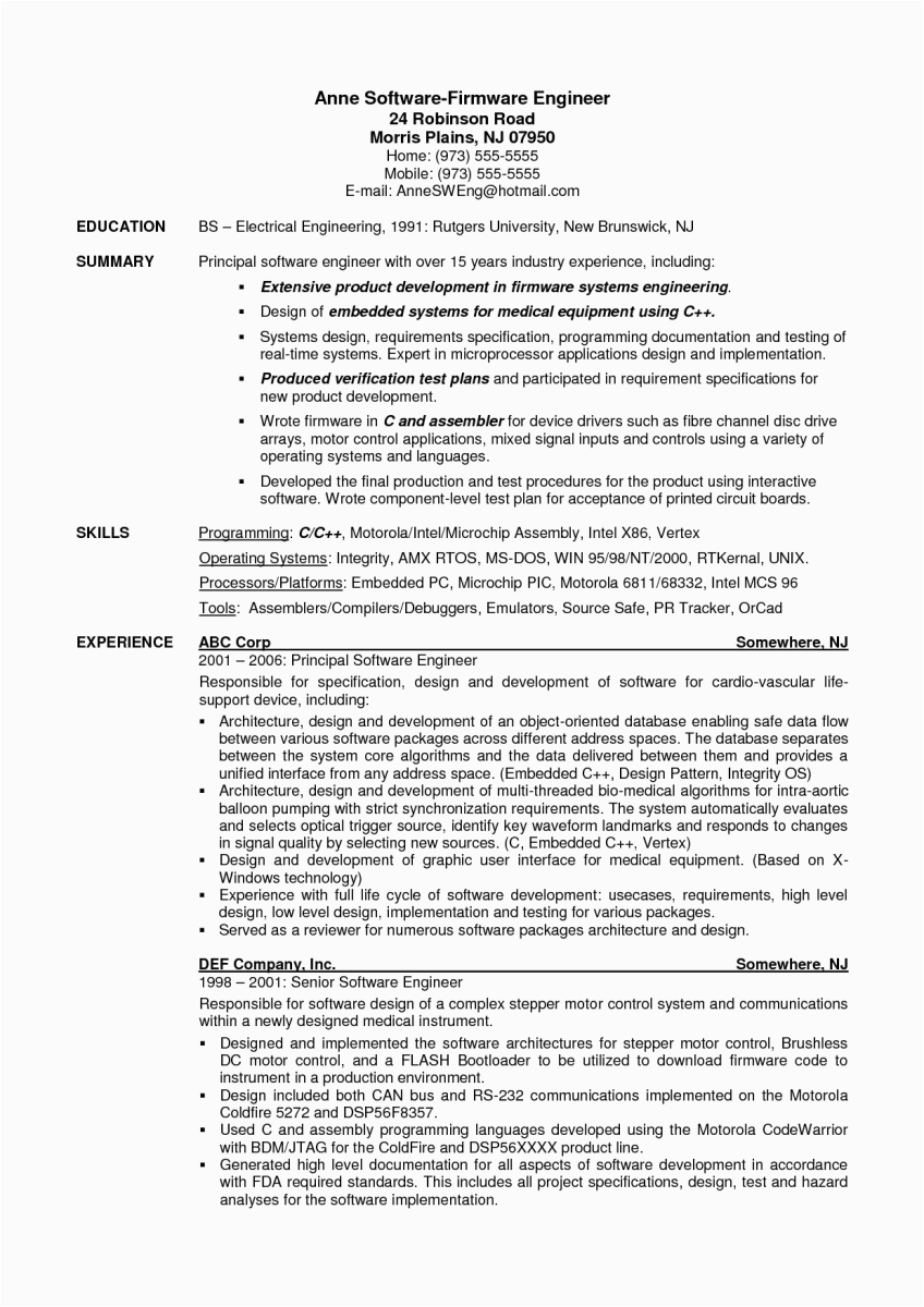 Sample Resume Templates for software Engineer software Engineer Resume Samples