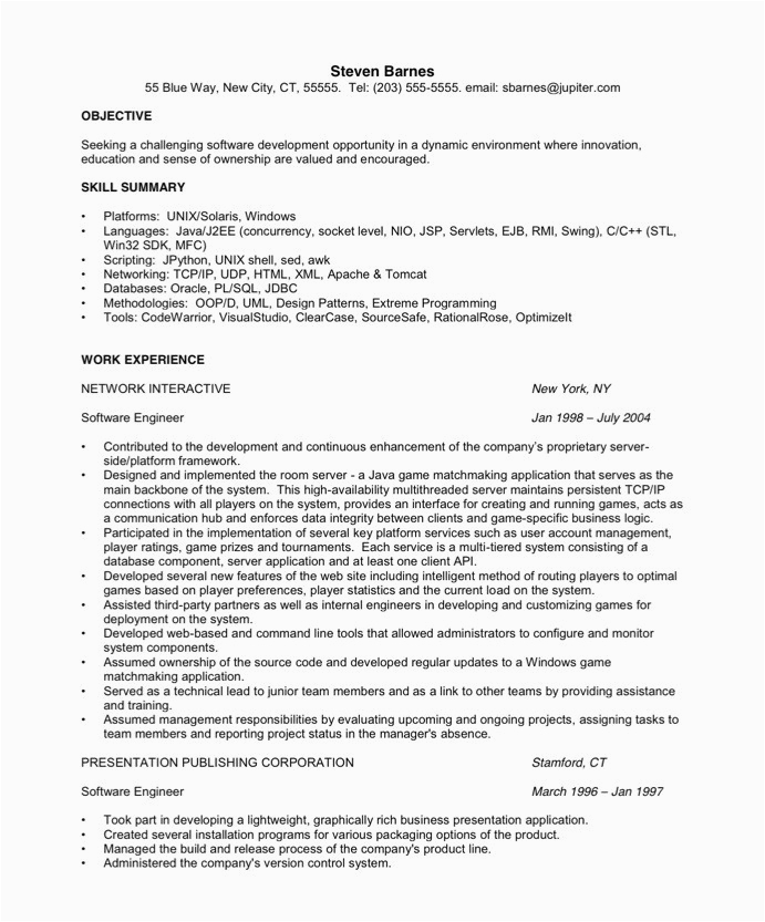 Sample Resume Templates for software Engineer software Engineer Resume Samples