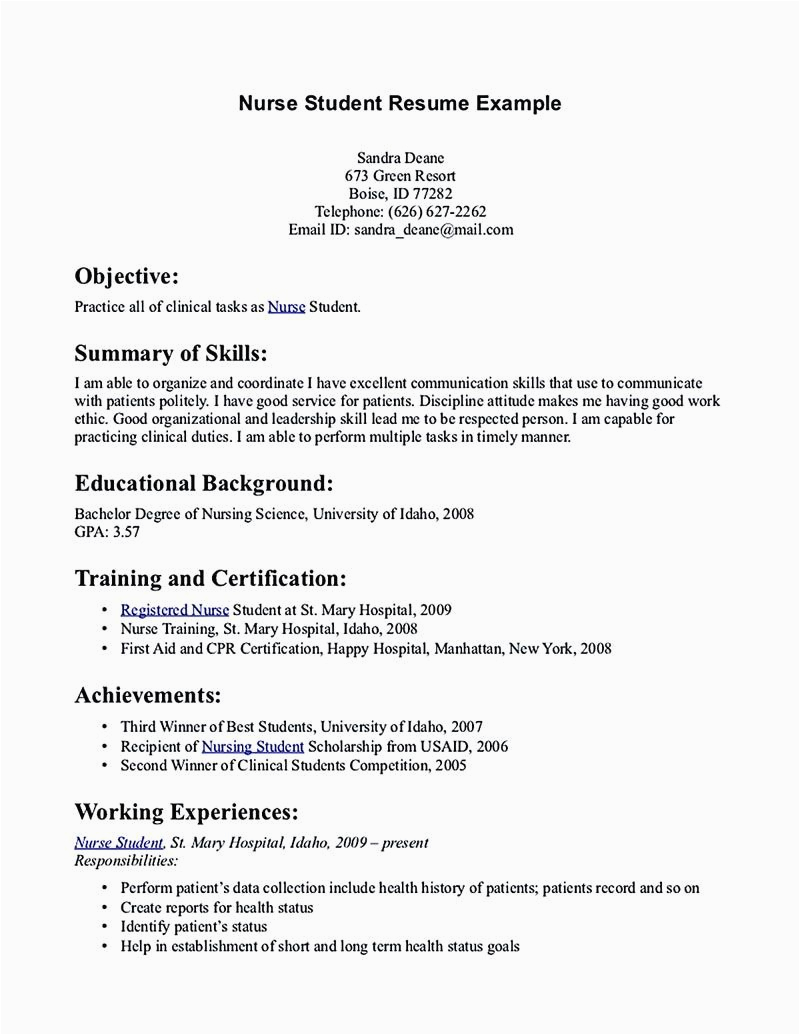 Sample Resume to Get Into Nursing School Entry Level Nursing Student Resume with No Experience Pdf Best Resume