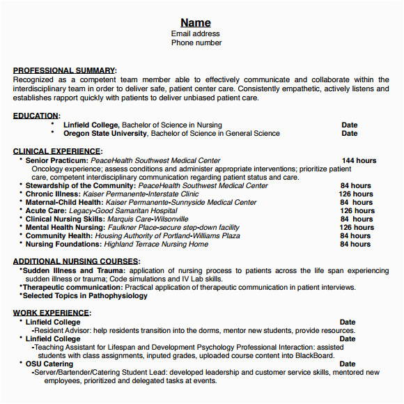 Sample Resume to Get Into Nursing School Free 8 Nursing Resume Templates In Pdf