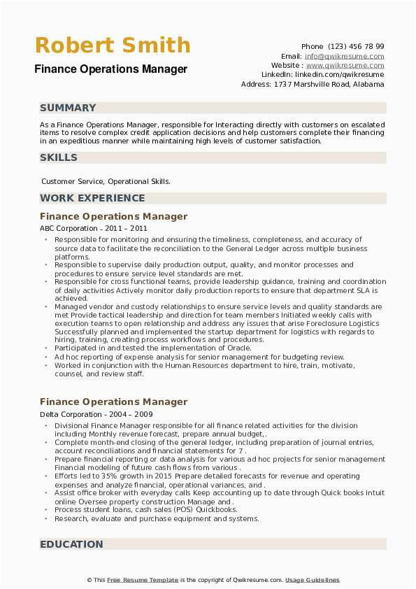 Sample Resume to Managing Operations Projects Worth Millions Finance Operations Manager Resume Samples