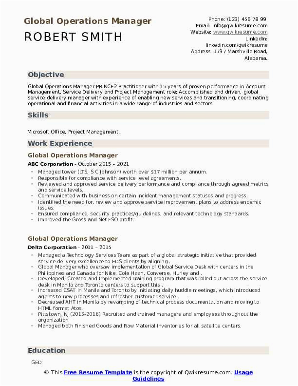 Sample Resume to Managing Operations Projects Worth Millions Global Operations Manager Resume Samples