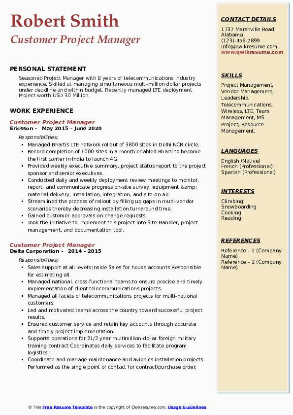 Sample Resume to Managing Projects Worth Millions Customer Project Manager Resume Samples