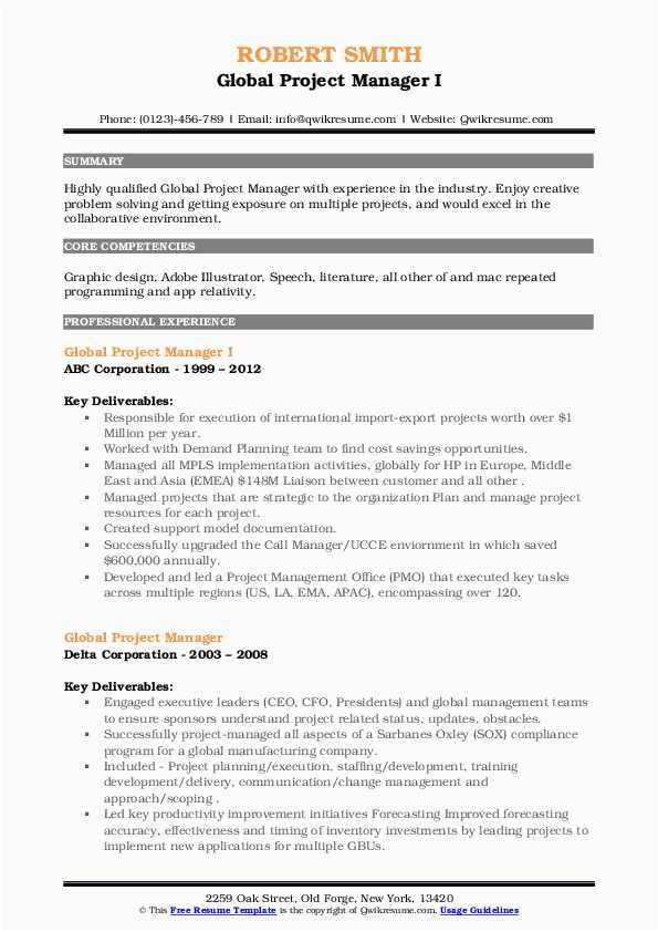 Sample Resume to Managing Projects Worth Millions Global Project Manager Resume Samples