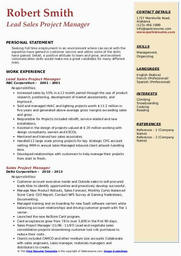 Sample Resume to Managing Projects Worth Millions Sales Project Manager Resume Samples