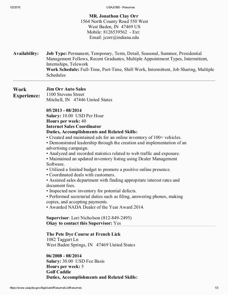 Sample Resume to Submit to Usajobs Usajobs Resumes