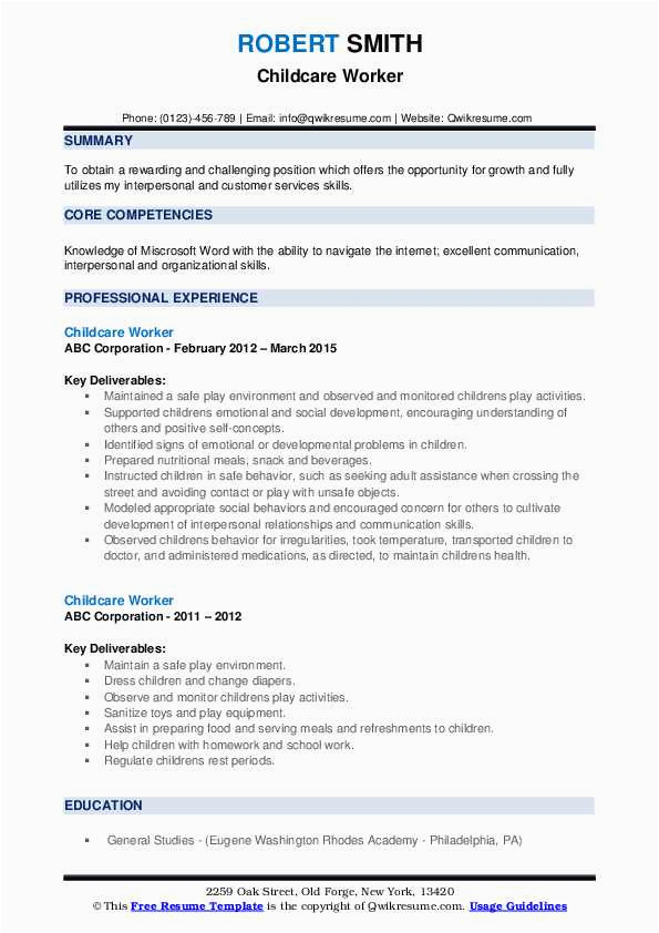 Sample Resume to Work In Childcare Childcare Worker Resume Samples
