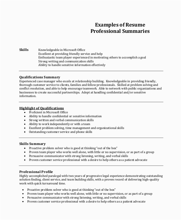 Samples Of A Good Summary for Resume Free 8 Resume Summary Templates In Pdf
