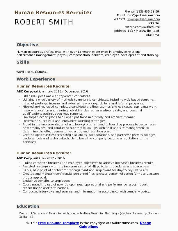 Samples Of A Resume with A Desired Rate Of Pay Human Resources Recruiter Resume Samples