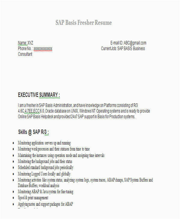 Sap Basis Sample Resume for Freshers Free 42 Professional Fresher Resume Templates In Pdf