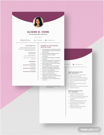 Sap Crm Functional Consultant Resume Sample Sap Crm Functional Consultant Resume Template Word Apple Pages