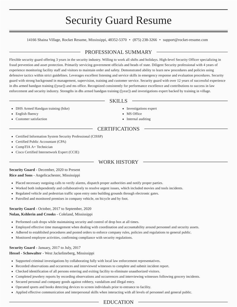 Security Guard Resume Template for Free Security Guard Resumes