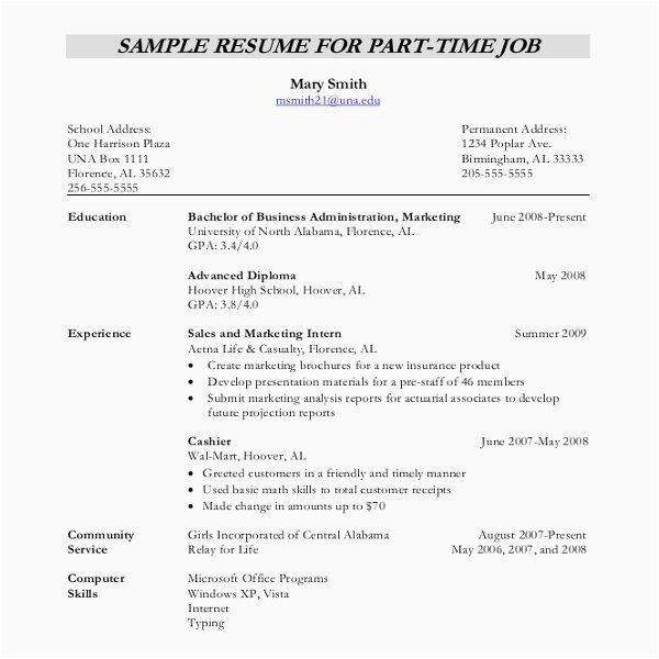 Simple Resume Template for Part Time Job Part Time Job Resume Inspirational 12 Resume Writing