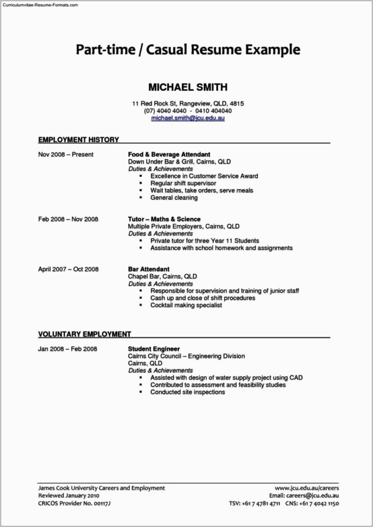 Simple Resume Template for Part Time Job Part Time Job Resume Templates