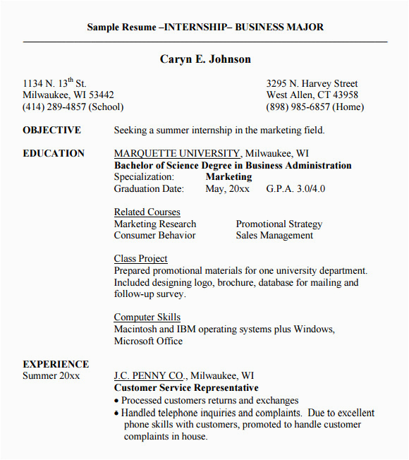 Smeal College Of Business Resume Template Free 9 Internship Resume Templates In Pdf