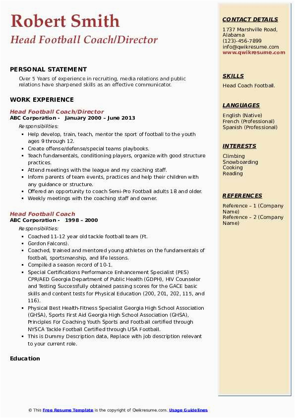 Soccer Resume Director Of Coaching Sample Head Football Coach Resume Samples
