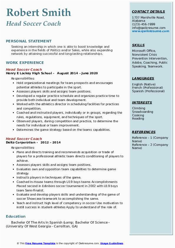 Soccer Resume Director Of Coaching Sample Head soccer Coach Resume Samples