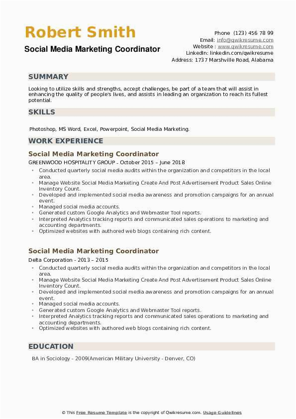 Social Media Marketing Coordinator Resume Sample social Media Marketing Coordinator Resume Samples