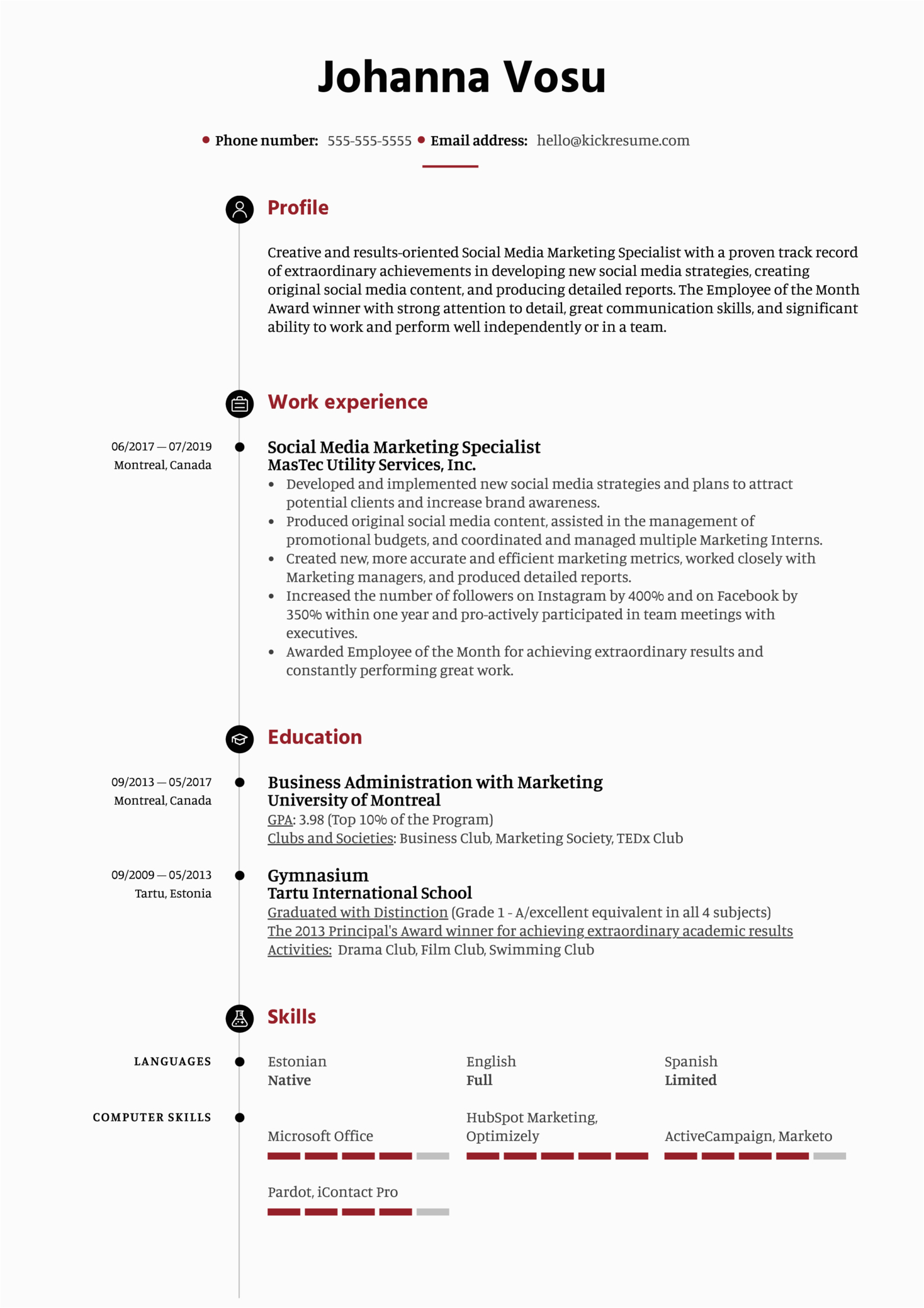 Social Media Marketing Job Resume Sample social Media Marketing Specialist Resume Example