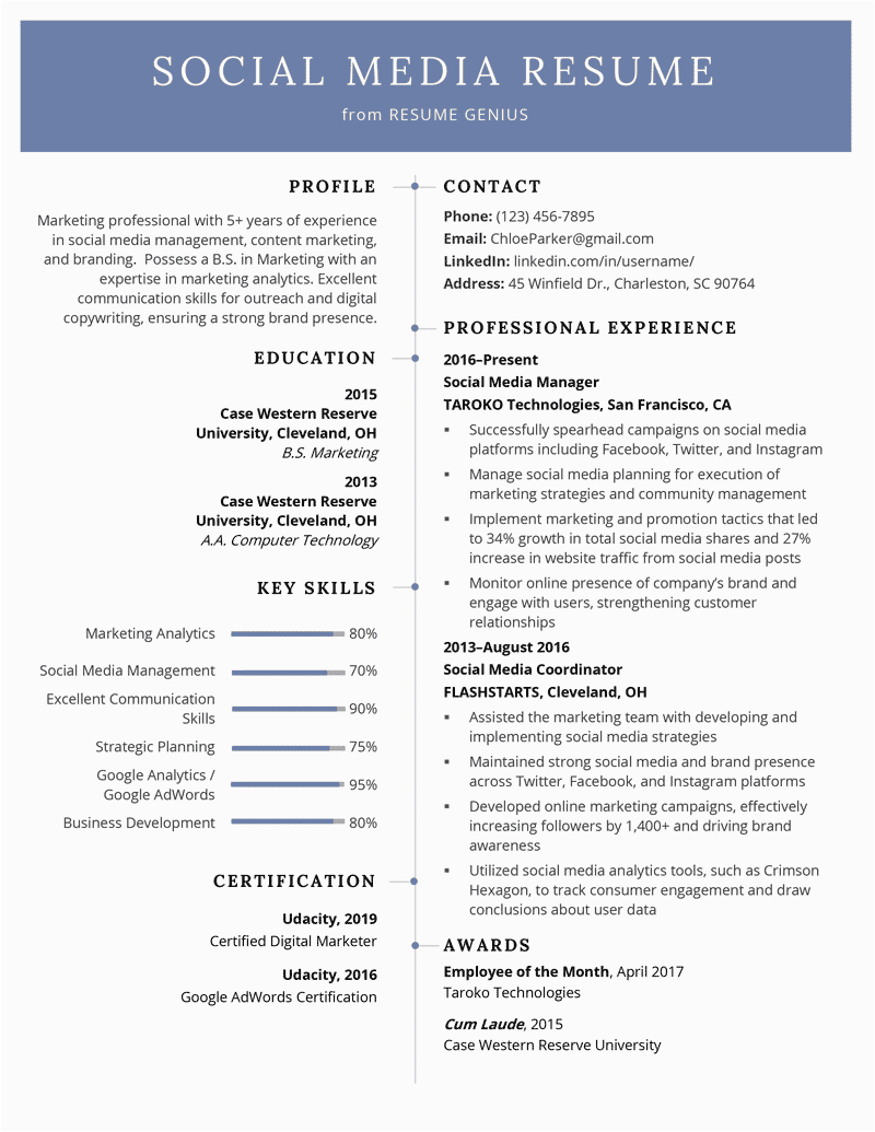 Social Media Marketing Job Resume Sample social Media Resume Example & Writing Tips