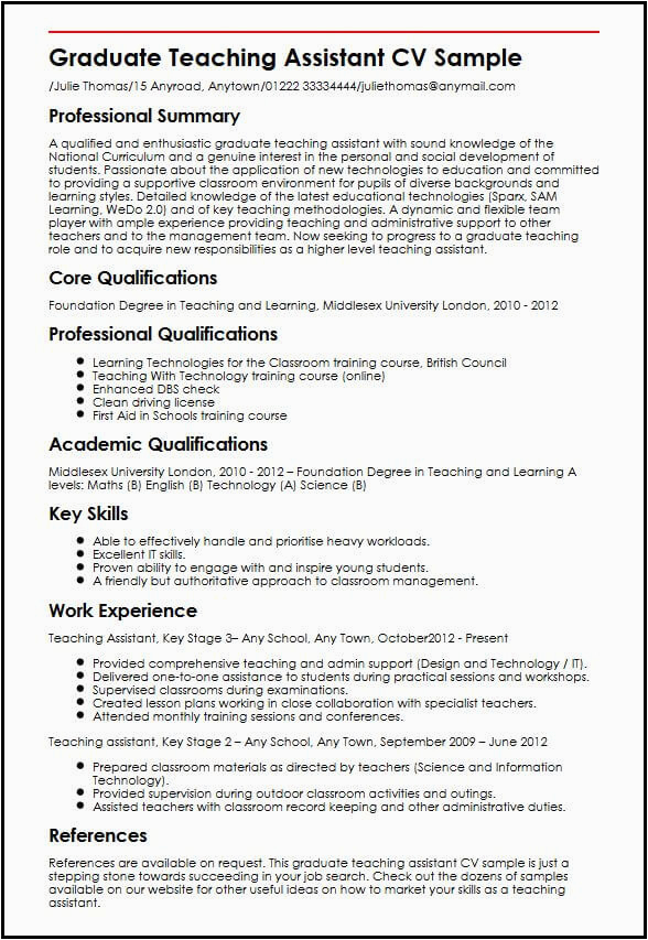 Ta for College Course Resume Sample Graduate Teaching assistant Cv Sample