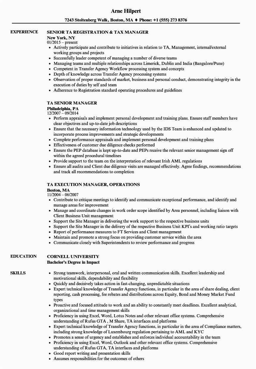Ta for College Course Resume Sample Ta Manager Resume Samples