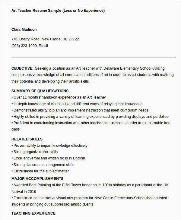 Teacher Resume Samples with No Experience Free Teacher Resume 40 Free Word Pdf Documents