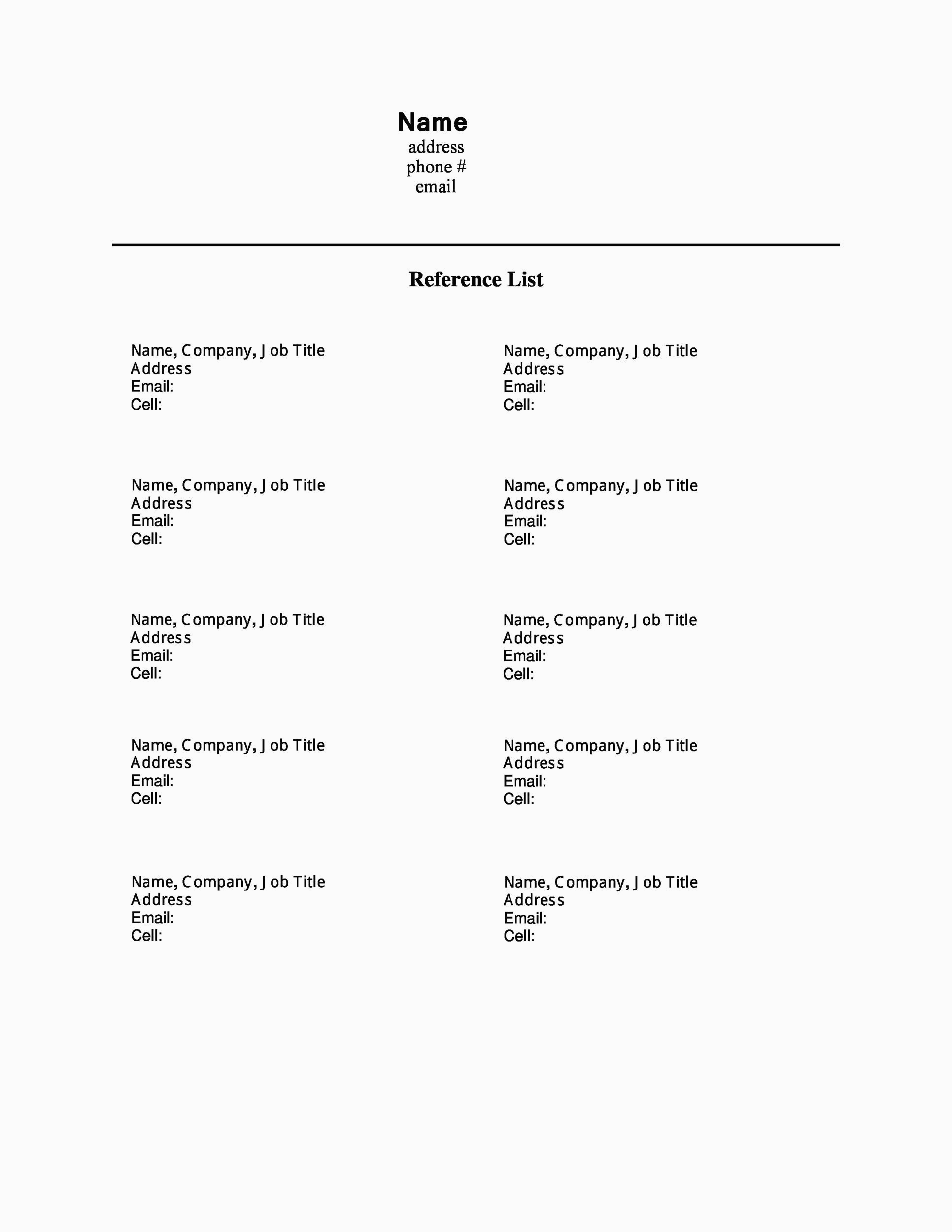 Template for References On A Resume Resume Reference List Template Resume Template Database