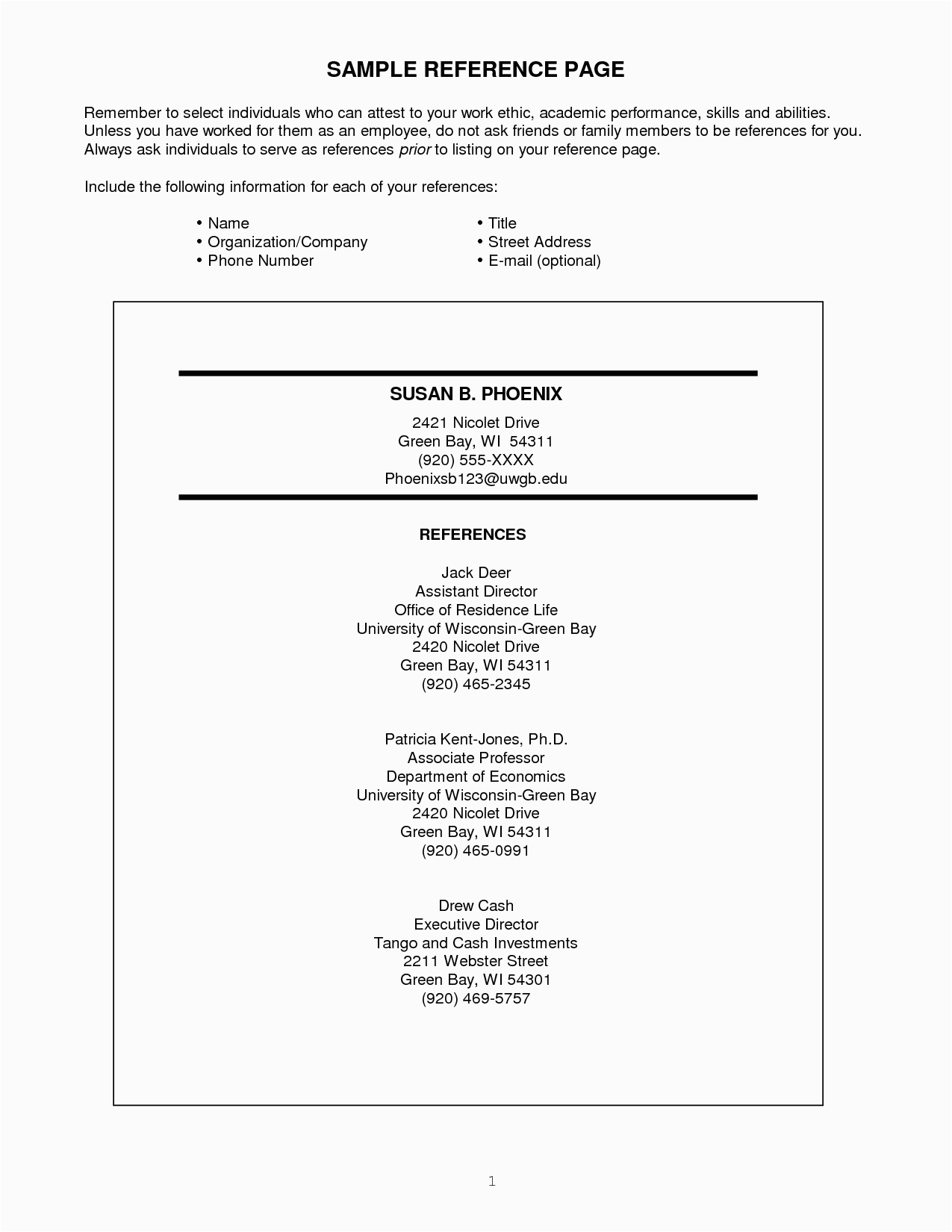 Template for References On A Resume Resume Reference Page – Task List Templates