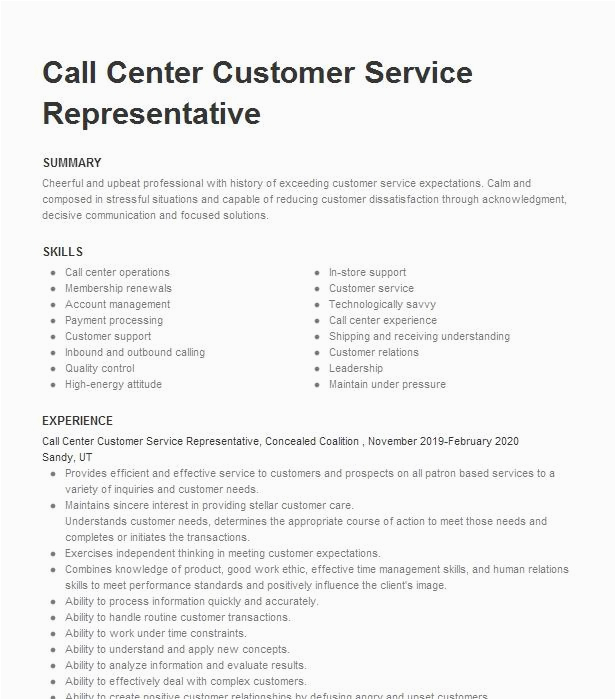 Verizon Customer Srvice Rep Resume Samples Call Center Customer Service Representative Resume Example Verizon