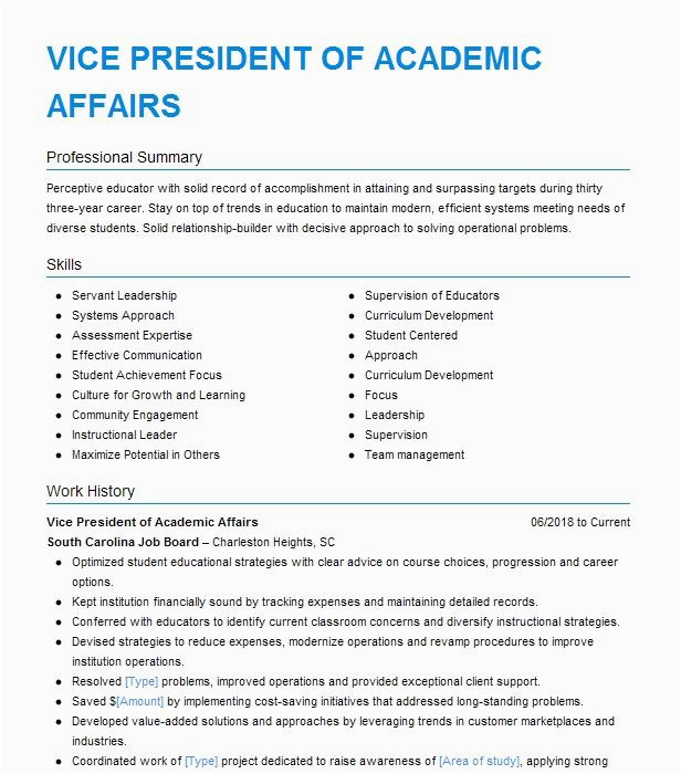 Vice President for Academic Affairs Resume Sample Chief Staff Vice President Medical Affairs for Mercy Hospital