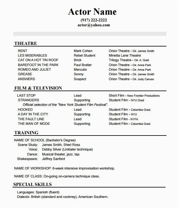 Acting Resume with No Experience Sample 12 Acting Resume Templates Free Samples Examples & formats