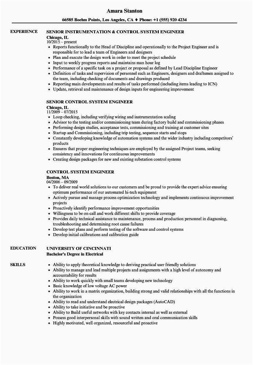 Control System Electrical Engineer Resume Sample Controls Engineer Resume
