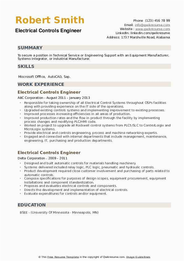 Control System Electrical Engineer Resume Sample Electrical Controls Engineer Resume Samples