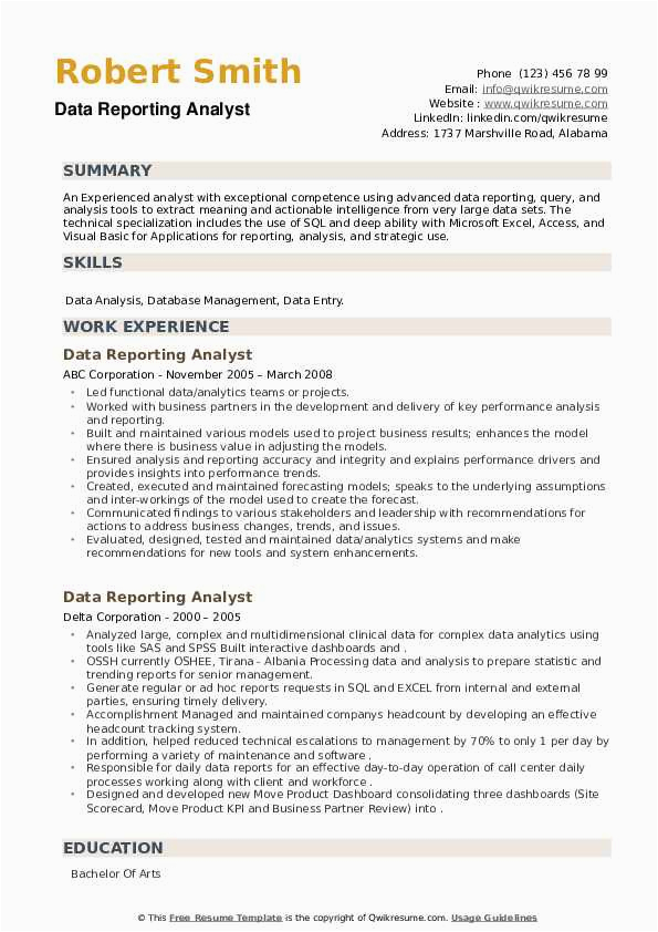 Data and Reporting Analyst Sample Resume Data Reporting Analyst Resume Samples