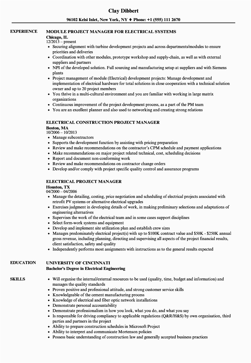 Electrical Construction Project Manager Resume Sample Construction Project Manager Job Description Sample