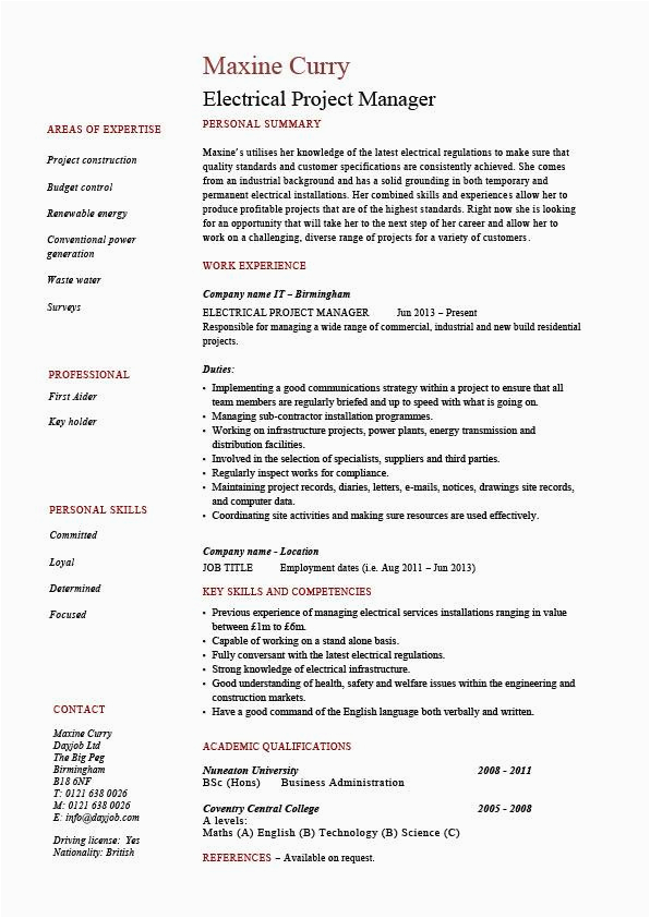 Electrical Construction Project Manager Resume Sample Electrical Project Manager Resume Electrician Voltage Example
