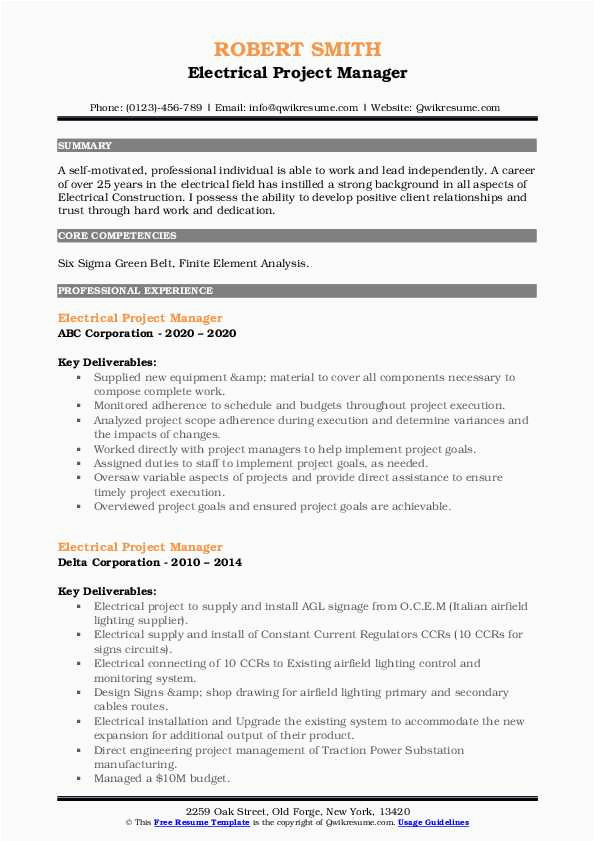 Electrical Construction Project Manager Resume Sample Electrical Project Manager Resume Samples