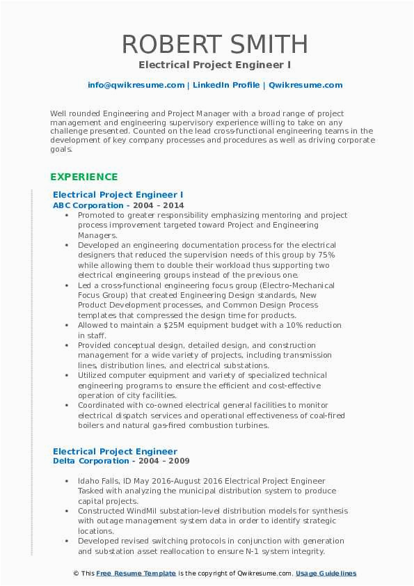 Electrical Engineer Project Manager Resume Sample Electrical Project Engineer Resume Samples