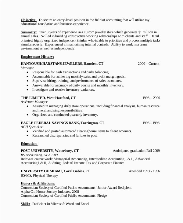 Entry Level Accounting Jobs Resume Sample Free 10 Entry Level Resume Samples In Ms Word