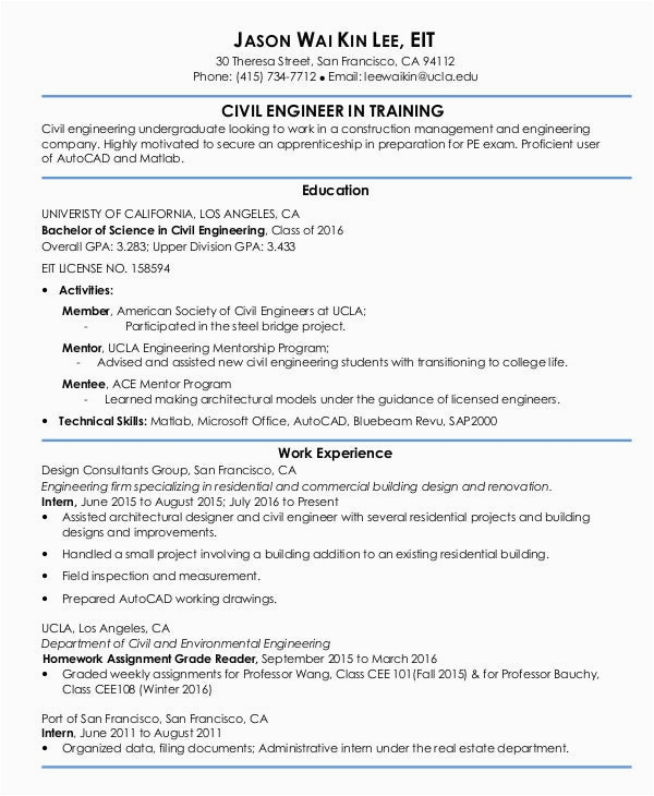Entry Level Civil Engineer Resume Sample 54 Engineering Resume Templates