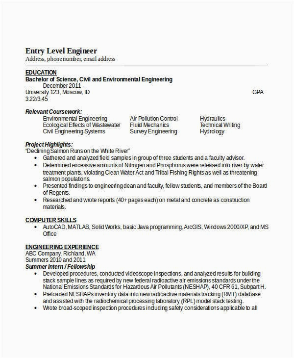 Entry Level Civil Engineer Resume Sample Engineering Resume Template 32 Free Word Documents Download