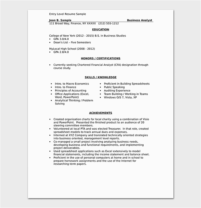Entry Level College Student Resume Samples College Resume Template 11 Samples & Examples